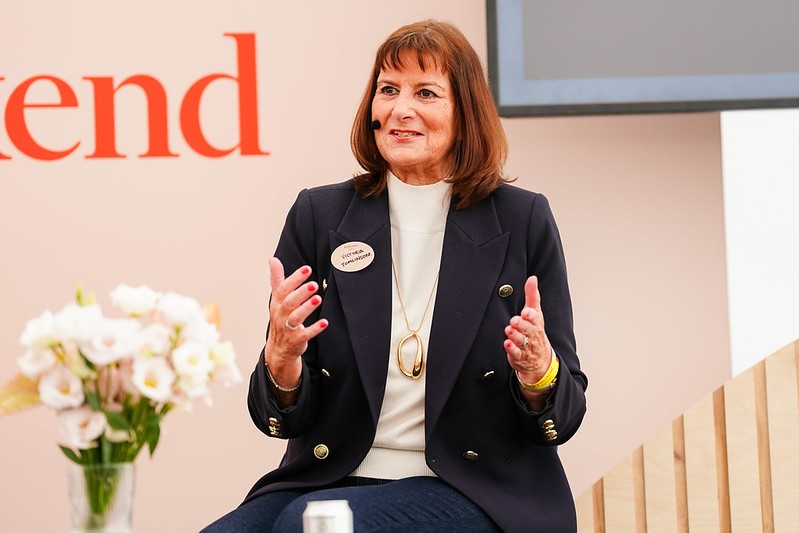 Victoria Tomlinson speaking on stage at the FT Weekend Festival